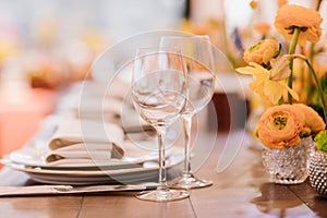 Served dinner table setting in a restaurant