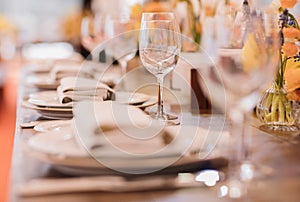 Served dinner table setting in a restaurant