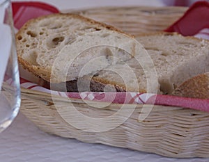 Slices of fresh bread in a basket