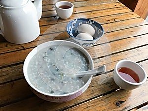 served local chinese breakfast in rustic eatery photo