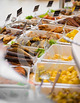 Served meals on sale in grocery store