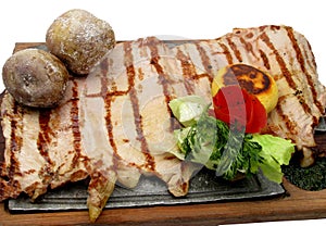 Served roasted beef meat steak