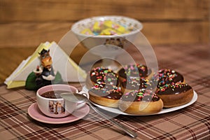 Served table for breakfast in the morning