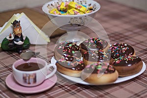 Served table for breakfast in the morning