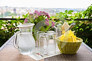 Served table in cafe, Prague