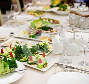 served table with lot of food