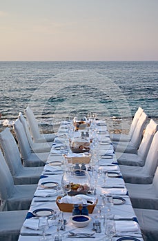 Served table on the sea shore