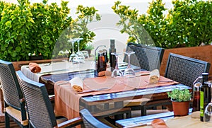 Served table at summer terrace cafe