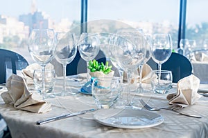 Served tables in luxury restaurant