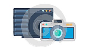 Server and Camera Icon: Data Center Surveillance & Security, vector design Generative AI