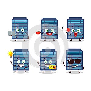 Server cloud cartoon character with various types of business emoticons