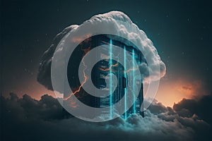 Server cloud data storage concept. Cloudscape digital online service for global network. Web database backup computer