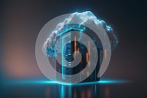 Server cloud data storage concept solution. Web database backup computer infrastructure technology. Cloudscape digital