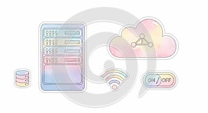 Server, cloud, database icons with pastel colors