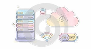 Server, cloud, wifi, database icons illustration
