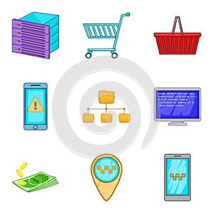 Server computing icon set, cartoon style