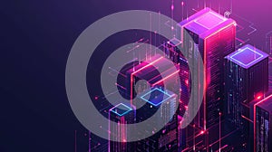 Server or data center room with servers of cloud storage. Dark datacenter with data signals. Tech background of computer