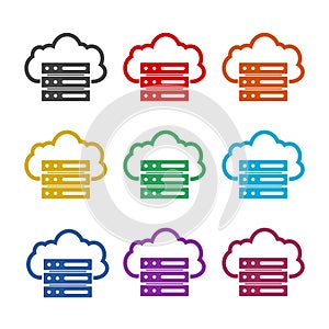 Server data cloud icon isolated on white background, color set
