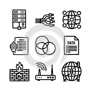 server data computing network internet hosting storage icon set line style