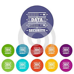 Server data security icons set vector color