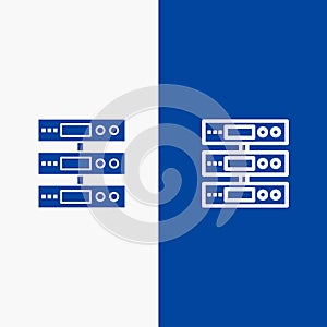 Server, Data, Storage, Cloud, Files Line and Glyph Solid icon Blue banner Line and Glyph Solid icon Blue banner