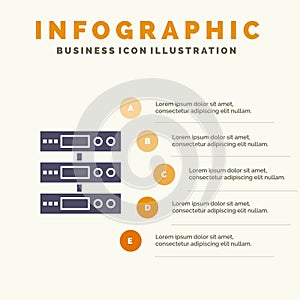 Server, Data, Storage, Cloud, Files Solid Icon Infographics 5 Steps Presentation Background