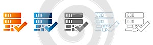 Server Database Approved Checkmark Icons Set flat design vector illustration