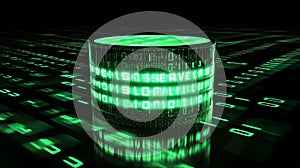 Server Database With Green Binary Code. Concept For Cloud Computing, Data Storage, Server, Digital Technology And Cybersecurity