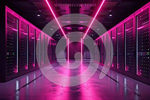 Server in datacenter. Cloud computing data storage. technology background