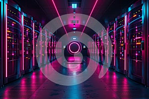 Server in datacenter. Cloud computing data storage. technology background