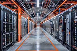 Server in datacenter. Cloud computing data storage. technology background