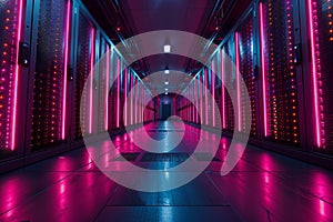 Server in datacenter. Cloud computing data storage. technology background