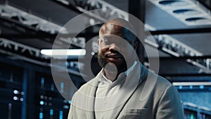 Server farm admin overseeing supercomputers