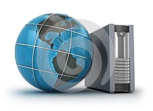 Server and globe, 3D concept