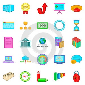 Server hacking icons set, cartoon style