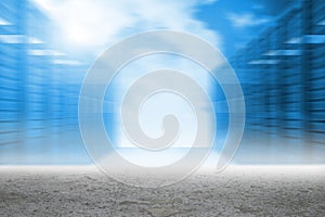 Server hallway in desert setting