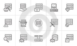 Server hand drawn outline doodle icon set.