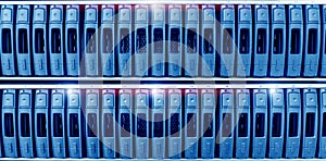 Server hard drives SATA in the data center server room. Disk storage array