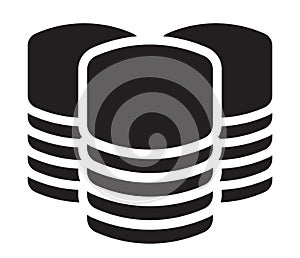 Server HDD, SSD, mainframe icon. Rack, cylinder, barrel symbol