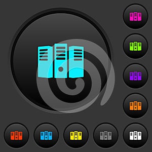 Server hosting dark push buttons with color icons