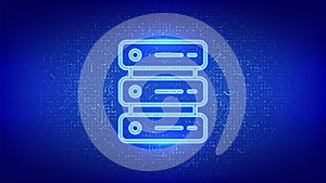 Server icon. Computer server and data storage background. Server hosting. Database storage. Data center. Circuit board pattern.