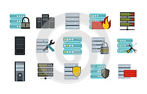 Server icon set, flat style