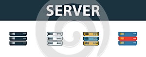 Server icon set. Four simple symbols in diferent styles from web hosting icons collection. Creative server icons filled, outline,