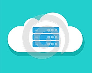 Server icon vector as cloud internet technology or computing platform hosting storage digital network data center flat cartoon