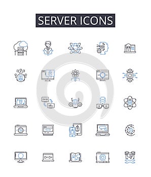 Server icons line icons collection. Computer symbols, Desktop graphics, Interface buttons, App icons, Online symbols