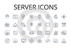 Server icons line icons collection. Computer symbols, Desktop graphics, Interface buttons, App icons, Online symbols