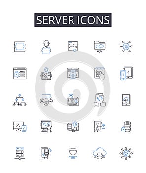 Server icons line icons collection. Determined, Driven, Tenacious, Focused, Persistent, Resourceful, Enterprising vector photo