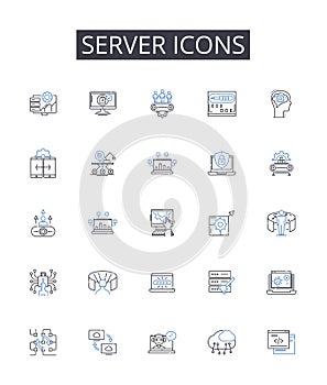 Server icons line icons collection. Computer symbols, Desktop graphics, Interface buttons, App icons, Online symbols