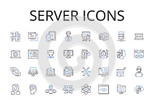 Server icons line icons collection. Computer symbols, Desktop graphics, Interface buttons, App icons, Online symbols