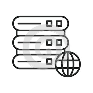 Server internet connection, icon in line design. Server, internet, connection, network, data, hosting, technology on
